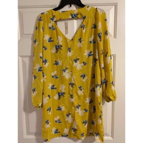 Yellow and Blue Floral Pattern Mini Dress - Picture 2 of 3